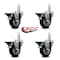 Service Caster 3.5'' Black Poly Wheel Swivel 7/8'' Square Stem Caster Set with Brake, 4PK SCC-SQ20S3514-PPUB-BLK-PLB-78-4 - alternate 2